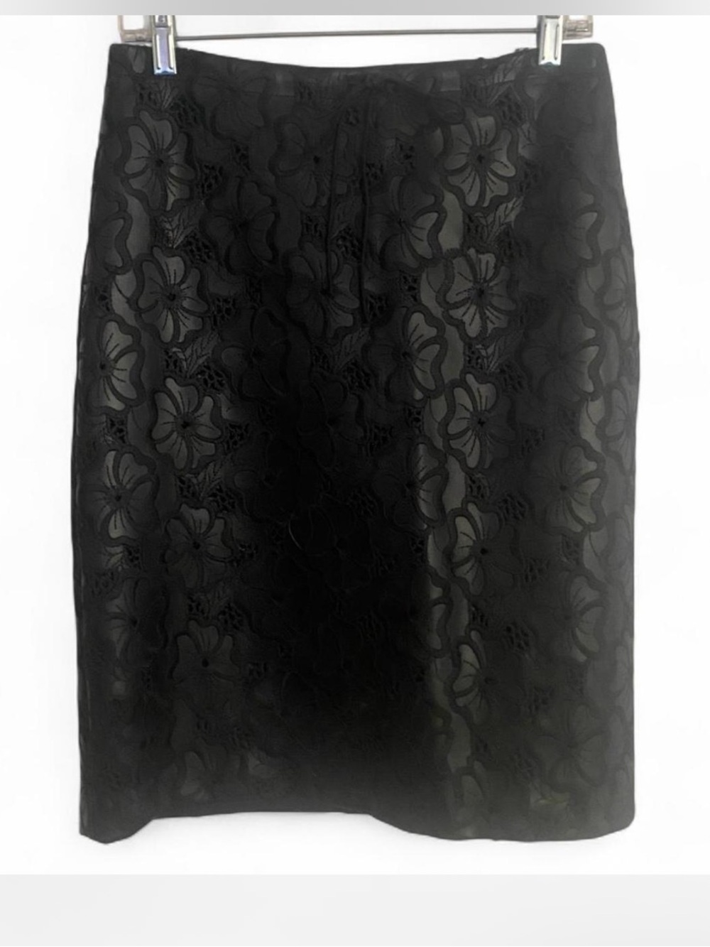 VINTAGE Y2K BETSEY JOHNSON BLACK FAUZ LEATHER FLORAL PENCIL SKIRT SIZE MEDIUM